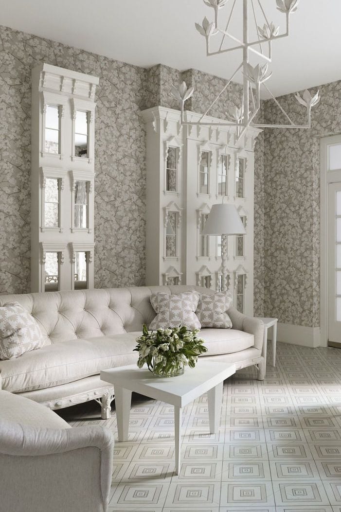 Elegant wallpapered living room by Bronxville Wallpaper Hanger